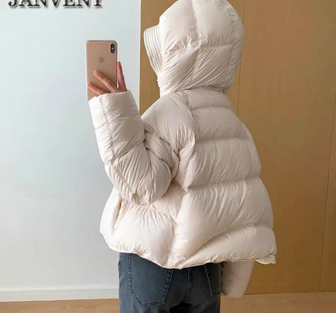Winter Solid Color Hooded Puffer Jackets